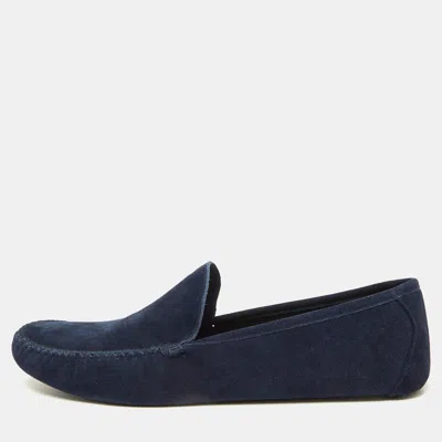 Pre-owned Loro Piana Blue Suede Slip On Loafers Size 45