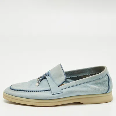 Pre-owned Loro Piana Blue Suede Summer Charms Walk Loafers Size 37