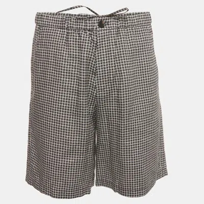 Pre-owned Loro Piana Blue/white Checked Linen Emanuele Bermuda Shorts M In Navy Blue