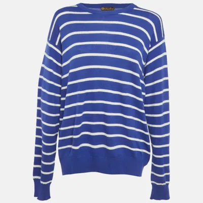 Pre-owned Loro Piana Blue/white Striped Cashmere Sweater Xl