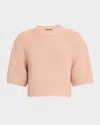 Loro Piana Boccioleto Cashmere-silk Crewneck Crop Sweater In 30ge Feather Pink