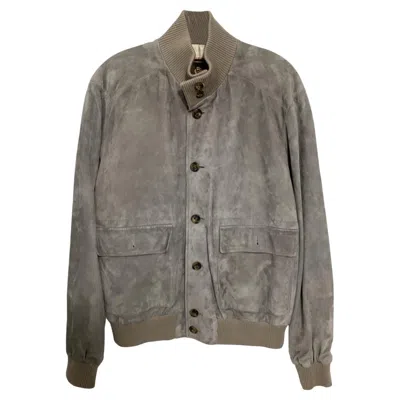 Pre-owned Loro Piana Bomber Jacket In Grey Suede In Gray