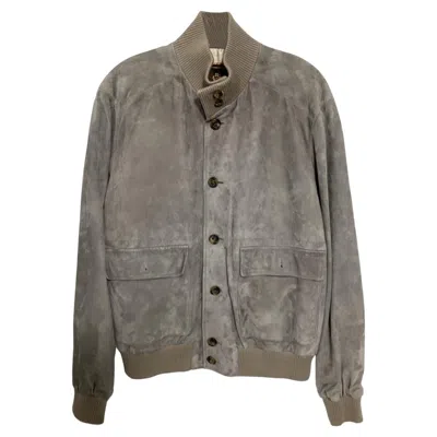 Pre-owned Loro Piana Bomber Jacket In Grey Suede In Gray