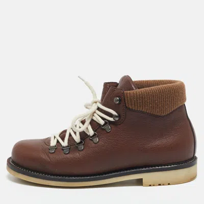 Pre-owned Loro Piana Brown Fabric And Leather Hiking Boots Size 40