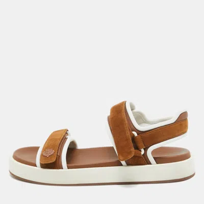 Pre-owned Loro Piana Brown Fabric And Suede Waikiki Flat Sandals Size 40