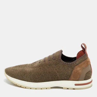 Pre-owned Loro Piana Brown Knit Fabric 360 Lp Flexy Walk Slip On Sneakers Size 36.5