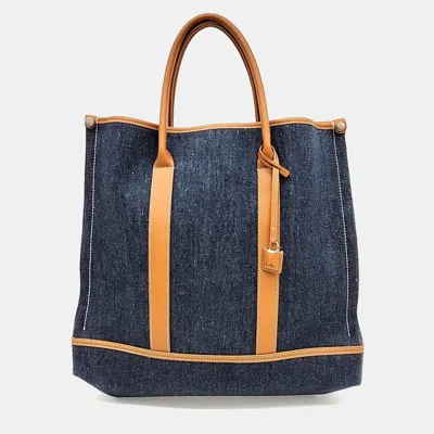 Pre-owned Loro Piana Brown Leather Beam Denim Tote Bag
