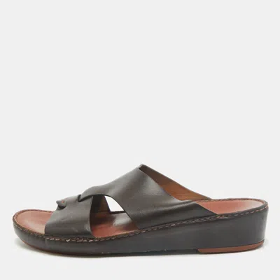 Pre-owned Loro Piana Brown Leather New Buckle Sandals Size 44