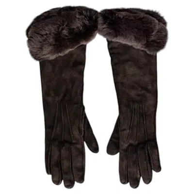 Pre-owned Loro Piana Brown Leather Suede Chinchilla Fur Gloves Sz.s