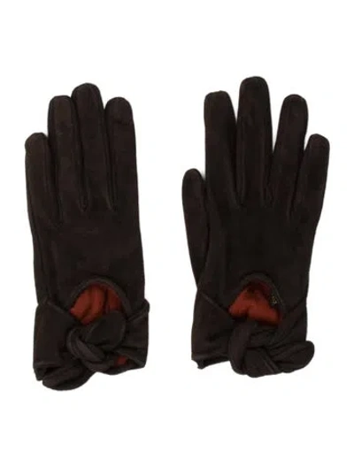 Pre-owned Loro Piana Brown Leather Suede Gloves With Snap And Tie Closure