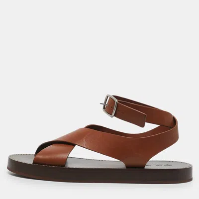 Pre-owned Loro Piana Brown Leather Sumie Slingback Sandals Size 39