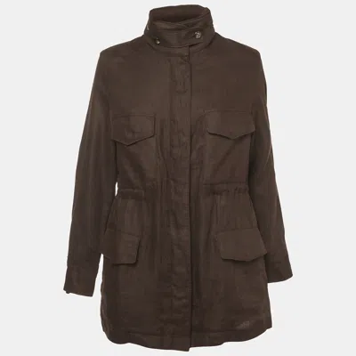 Pre-owned Loro Piana Brown Linen & Nylon Hooded Traveler Jacket M