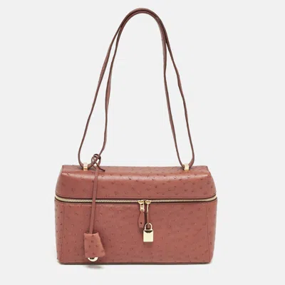 Pre-owned Loro Piana Brown Ostrich L27 Extra Bag