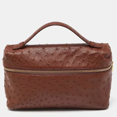 Pre-owned Loro Piana Brown Ostrich Leather Extra Pocket L27 Pouch