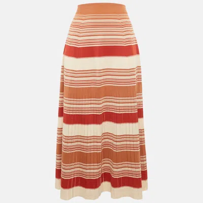 Pre-owned Loro Piana Brown Striped Knit Flared Midi Skirt M