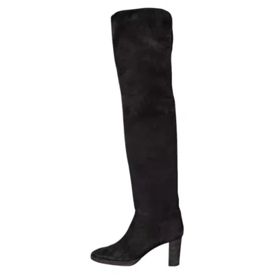 Pre-owned Loro Piana Brown Suede Heeled Boots Size 39 With Elegant Stacked Heel