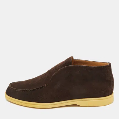 Pre-owned Loro Piana Brown Suede Open Walk Ankle Length Boots Size 42