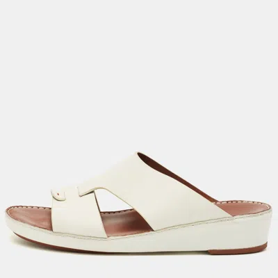 Pre-owned Loro Piana Buckle Size 43.5 White Leather Slide Sandals