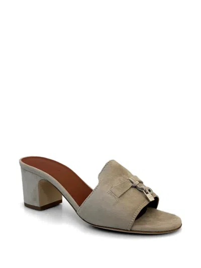 Loro Piana Buckled Heeled Mules In Gray