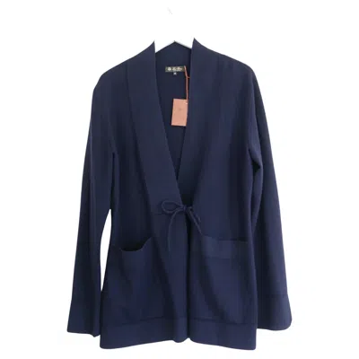 Pre-owned Loro Piana Burford Navy Cashmere & Silk Tie Front Cardigan Jacket In Blue