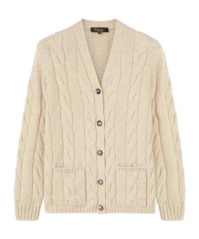 Loro Piana Button Knitted Cardigan In Cream Cashmere Mixed Color