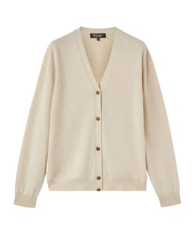 Loro Piana Button Long-sleeved Knitted Cardigan In Natural Color Mixing