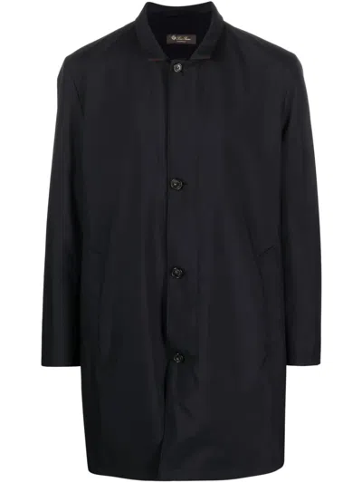 Loro Piana Button-up Leather Coat In Blue