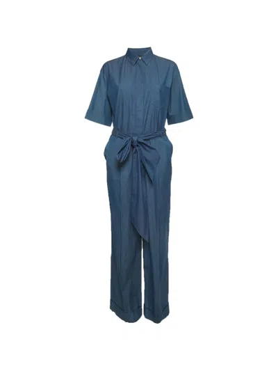 Pre-owned Loro Piana Button-up Belted Jumpsuit In Blue