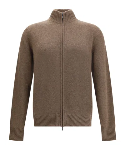 Loro Piana High-neck Zip-front Cardigan In Brown