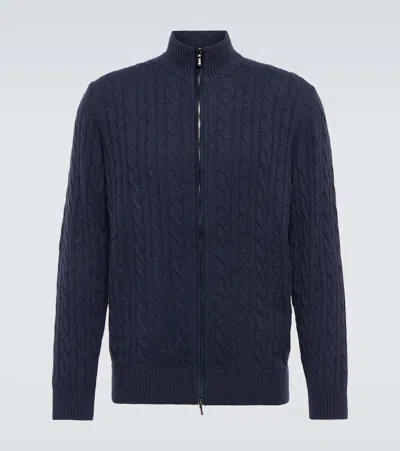 Loro Piana Cable-knit Cashmere Cardigan In Blue