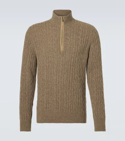 Loro Piana Cable-knit Cashmere Half-zip Sweater In Brown