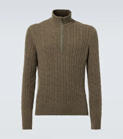 Loro Piana Cable-knit Cashmere Half-zip Sweater In Green