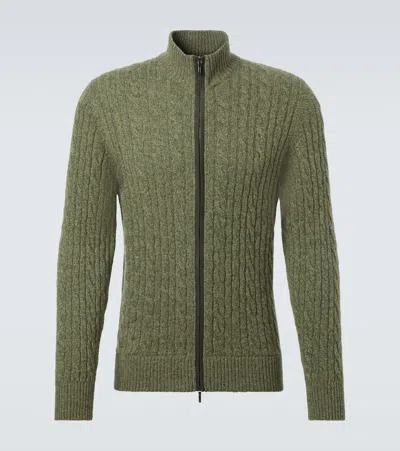 Loro Piana Cable-knit Cashmere Zip-up Sweater In Green