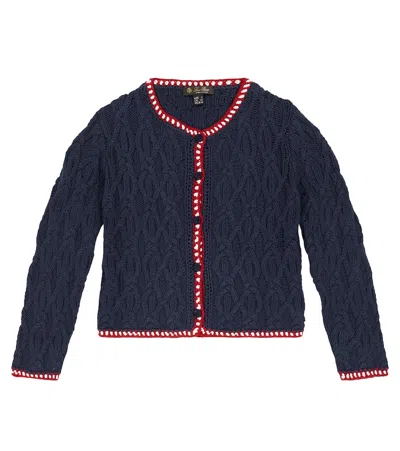 Loro Piana Kids' Cable-knit Cotton Cardigan In Fantasy Dark Sea
