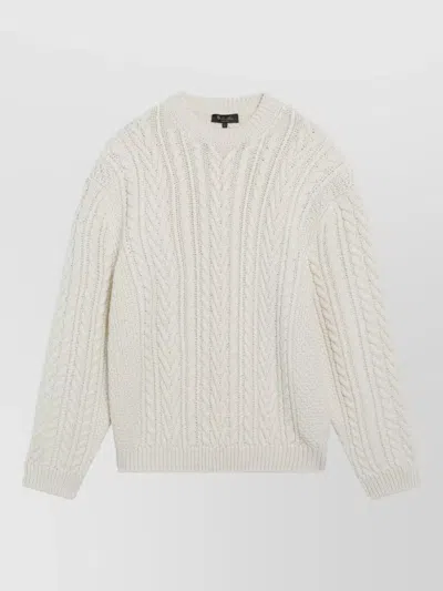 Loro Piana Cable Knit Crew Neck Sweater Ribbed Cuffs Hem In Neutral