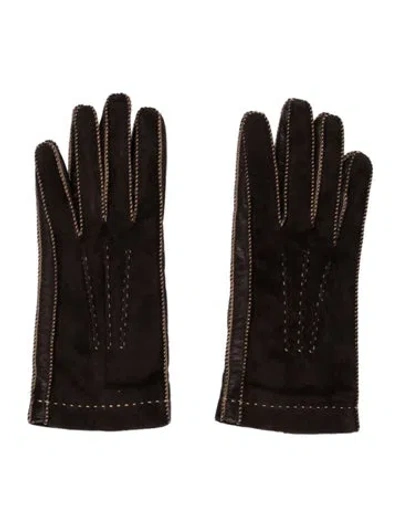 Pre-owned Loro Piana Calf Leather Gloves In Brown