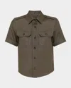 Loro Piana Cam Annalisa Structured Linen Button-front Blouse In Black Pine