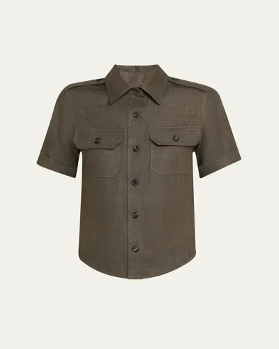 LORO PIANA CAM ANNALISA STRUCTURED LINEN BUTTON-FRONT BLOUSE