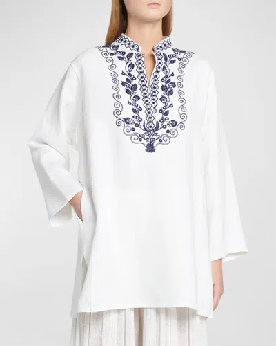 Loro Piana Cam Sophia Embroidered Antigua Blouse In White