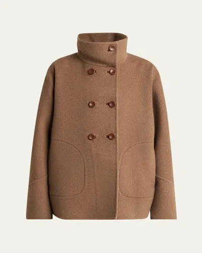 Loro Piana Camden Double-breasted Cashmere Peacoat In Caramel Brown
