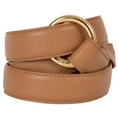Pre-owned Loro Piana Camel Brown Leather Skinny Belt 80