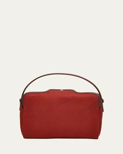 Loro Piana Canvas And Leather Rounded Travel Pouch