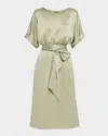 Loro Piana Caren Belted Silk Midi Dress In Green Fluorite