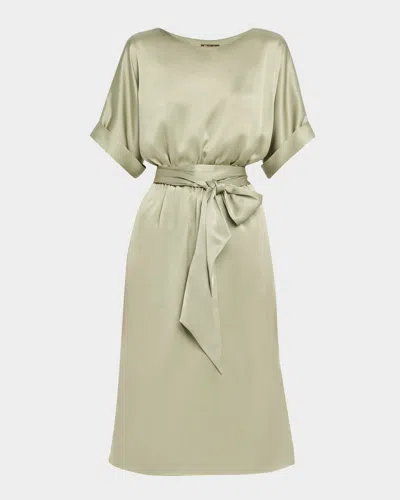 Loro Piana Caren Belted Silk Midi Dress In Green Fluorite