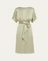Loro Piana Caren Belted Silk Midi Dress In Green Fluorite