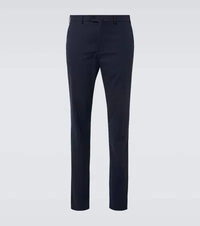 Loro Piana Carlo Cotton-blend Satin Straight Pants In Blue