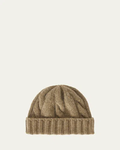 Loro Piana Cashmere Cable Knit Beanie In Brown