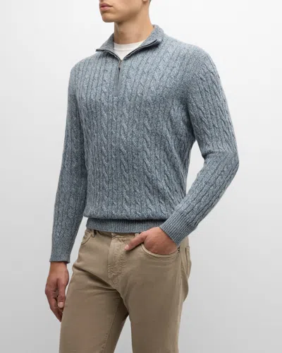 Loro Piana Cashmere Cable-knit Sweater In Ivory Lace-stardust Blue-teal