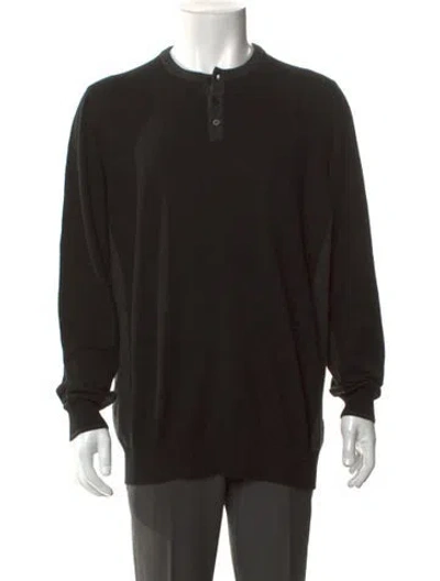 Pre-owned Loro Piana Cashmere Crew Neck Polo Sweater In Black