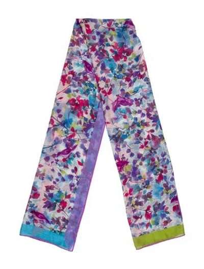 Pre-owned Loro Piana Cashmere Floral Print Scarf In Blue